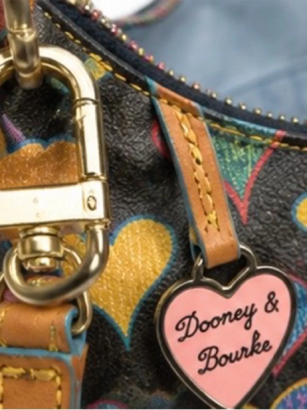 Dooney & Bourke Brown Hobo with Multicolor Heart Print